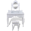 vidaXL Tocador con Espejo y Taburete 7 Cajones Blanco
