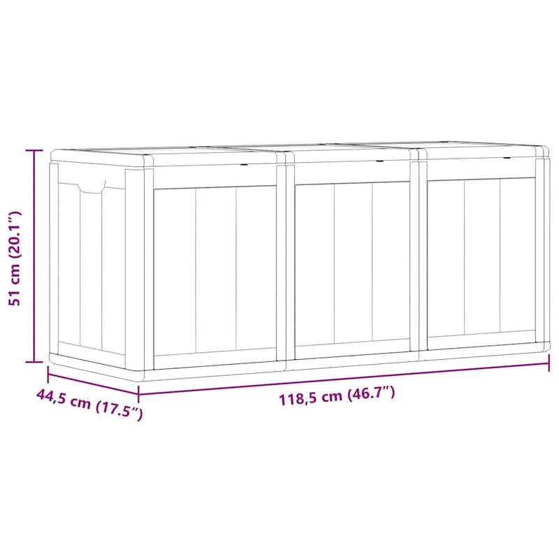vidaXL Garden Storage Box, Polypropylene, 270 L, 118.5x44.5x51 cm, Grey - Image 34 of 39