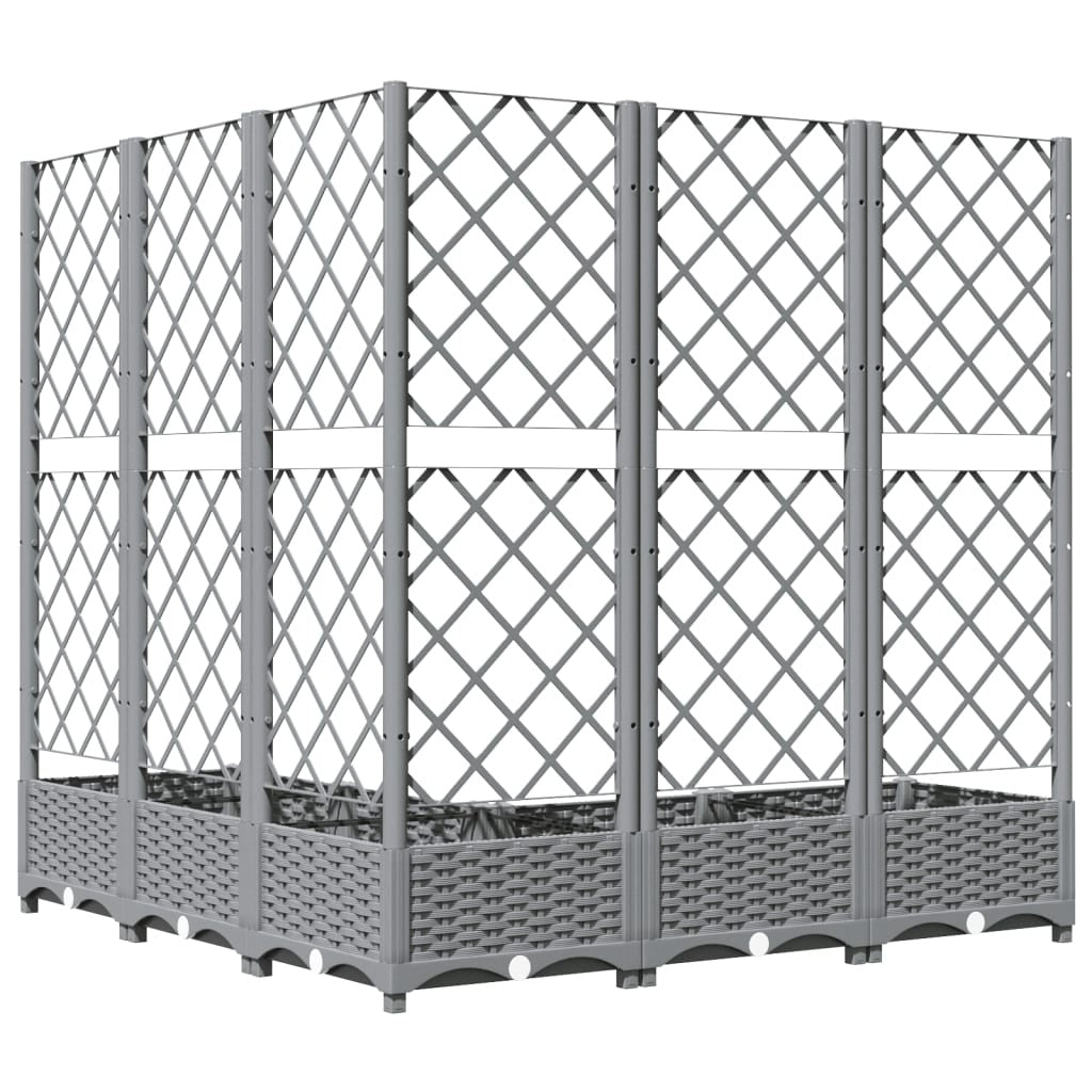 vidaXL Planter with Trellis, PP, 120x120x121.5 cm, Light Grey - Image 11 of 16