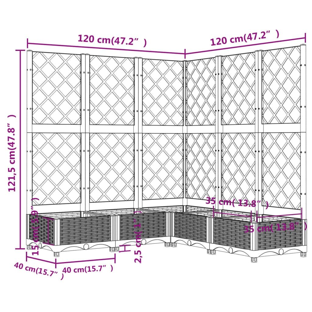 vidaXL Planter with Trellis, PP, 120x120x121.5 cm, Light Grey - Image 15 of 16