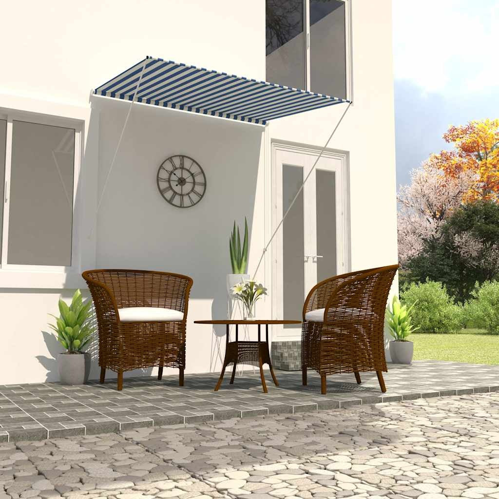 vidaXL Retractable Awning, Steel and Polyester, 150x150 cm, Blue and White - Image 235 of 250