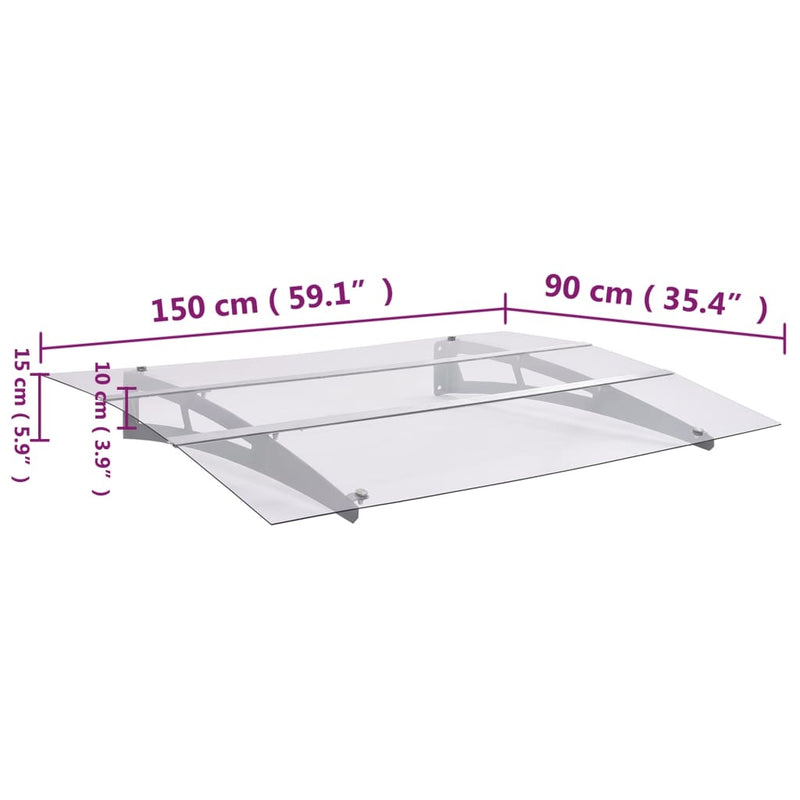 vidaXL Door Canopy, 150x90 cm, PET and Steel, Silver and Transparent - Image 198 of 228