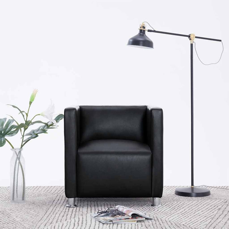 vidaXL Tub Chair, Artificial Leather, 110 kg Capacity, 71 x 54 x 69 cm, Black - Image 109 of 231