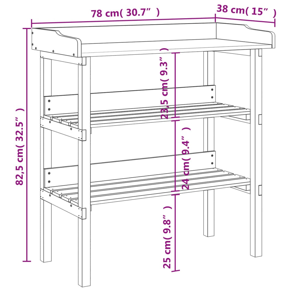 Tavolo Piante Legno Massello Abete con Piano in Zinco 78×38×82,5 cm - Image 15 of 16
