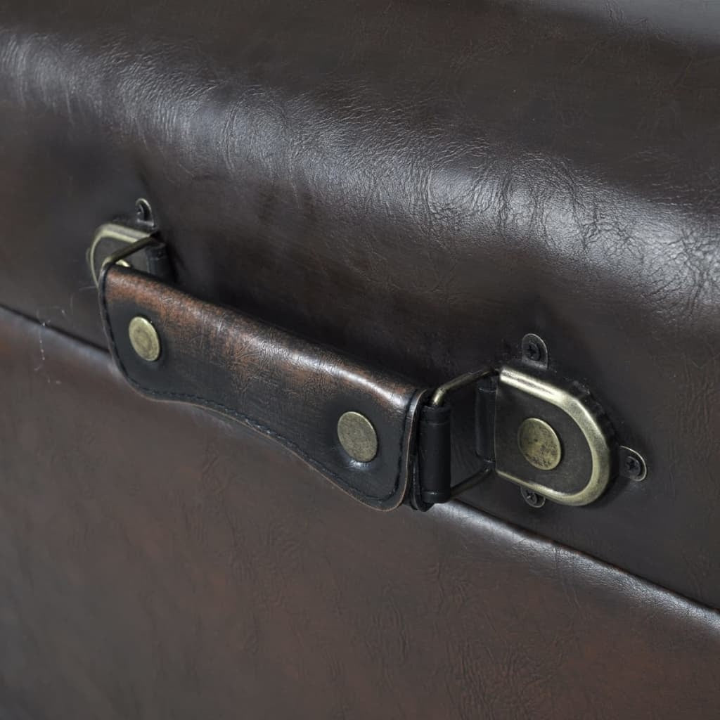Cassapanca Set 3 pz in Legno di Pino Massello e PU, Panca 112×36×42,5 cm, Marrone - Image 4 of 19