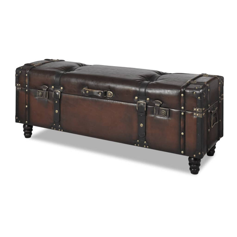 Cassapanca Set 3 pz in Legno di Pino Massello e PU, Panca 112×36×42,5 cm, Marrone - Image 8 of 19
