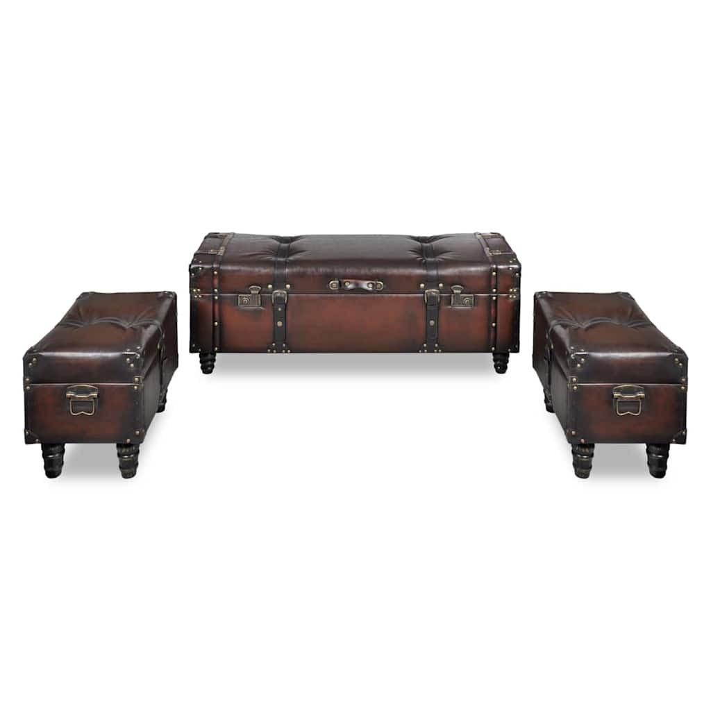 Cassapanca Set 3 pz in Legno di Pino Massello e PU, Panca 112×36×42,5 cm, Marrone - Image 14 of 19