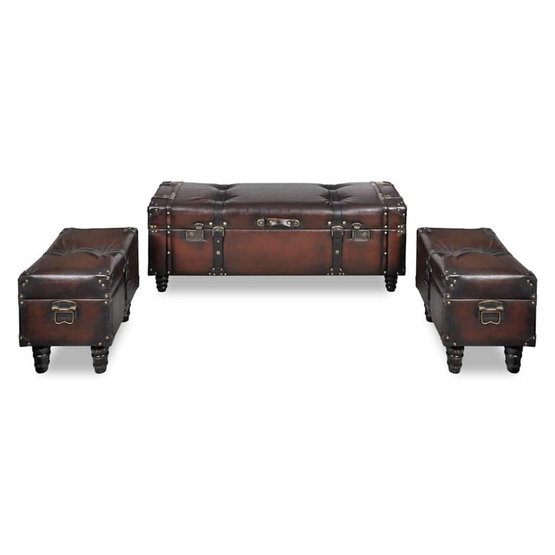 Cassapanca Set 3 pz in Legno di Pino Massello e PU, Panca 112×36×42,5 cm, Marrone - Image 14 of 19