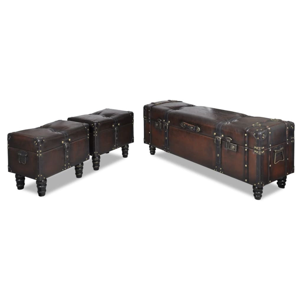 Cassapanca Set 3 pz in Legno di Pino Massello e PU, Panca 112×36×42,5 cm, Marrone - Image 15 of 19