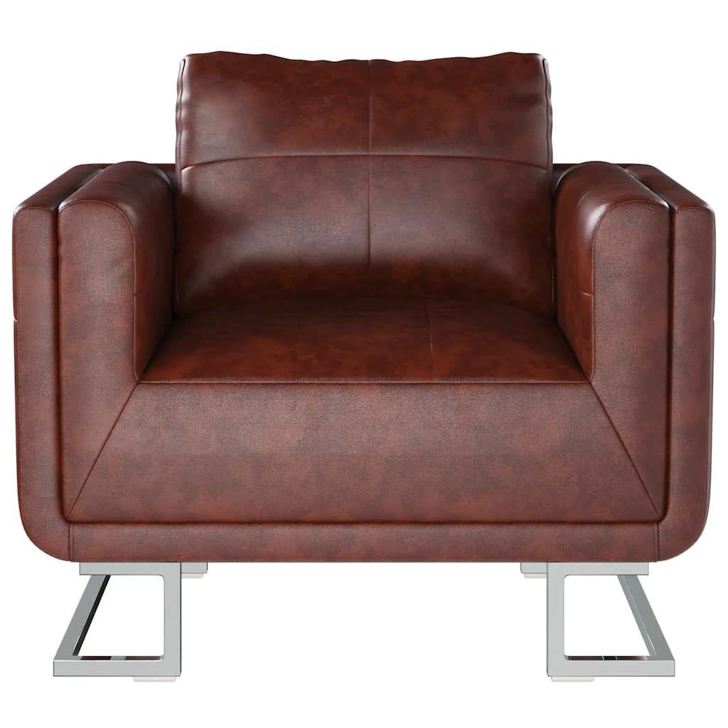 Poltrona a pozzetto Rivestimento Misto, Gambe Cromate 85,5×63×74 cm Marrone - Image 9 of 14
