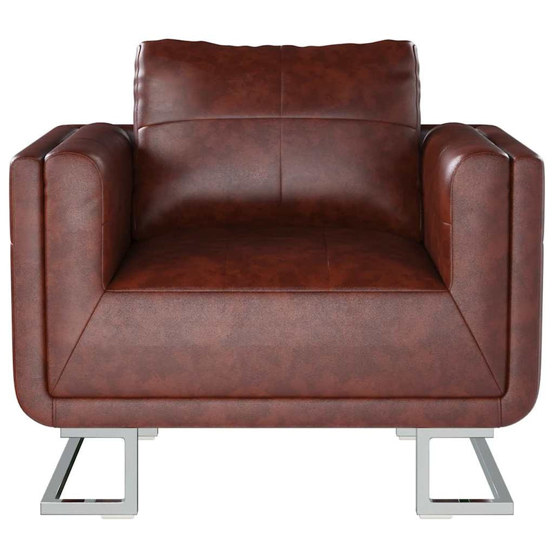 Poltrona a pozzetto Rivestimento Misto, Gambe Cromate 85,5×63×74 cm Marrone - Image 9 of 14