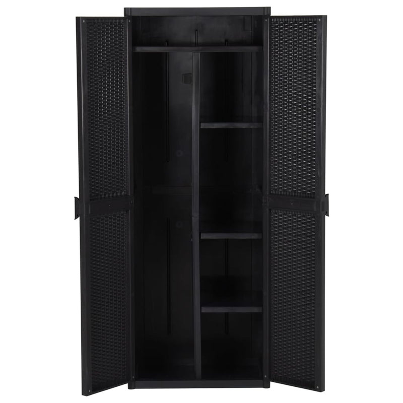 vidaXL Garden Storage Cabinet Black 65x45x172 cm PP Rattan - Image 9 of 89