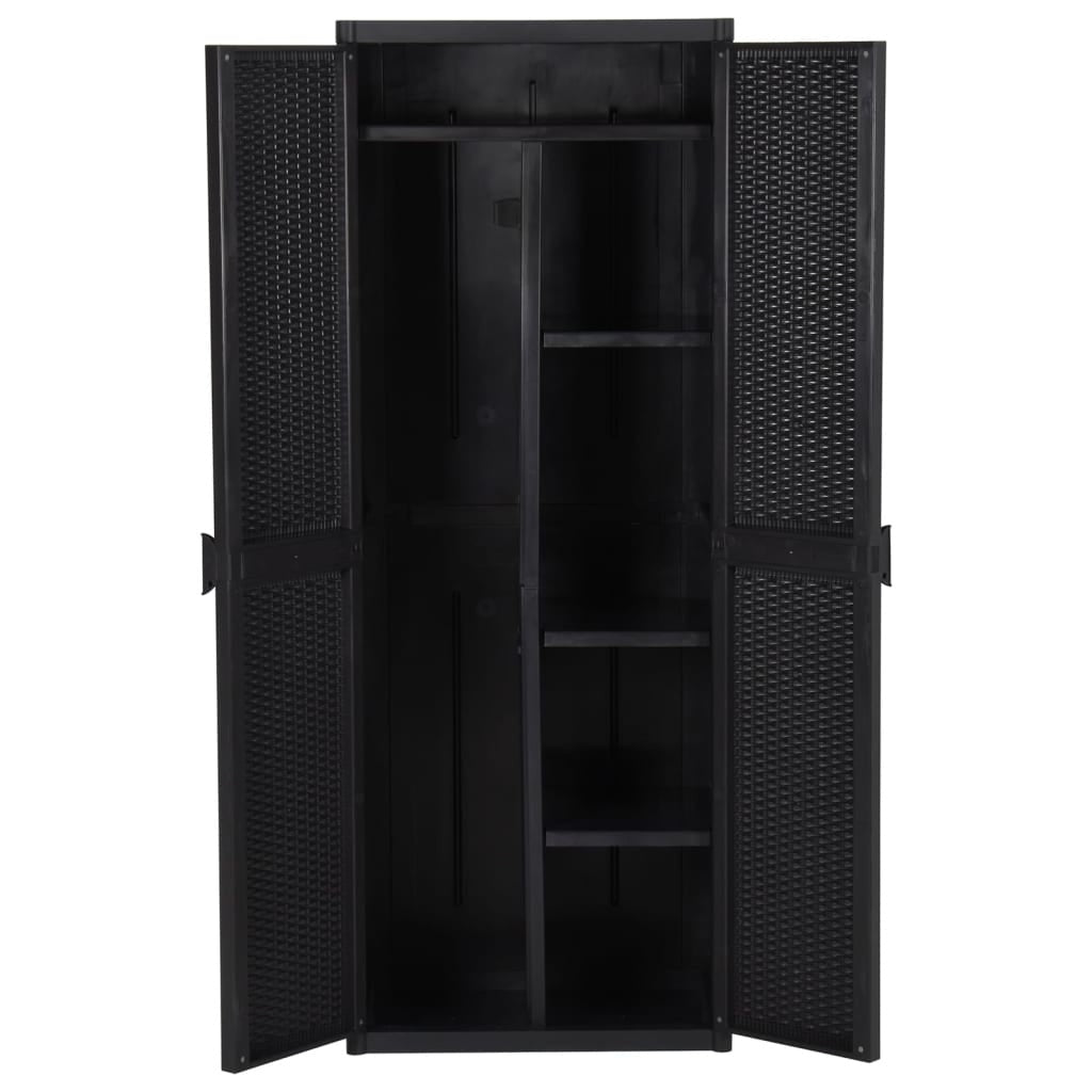 vidaXL Garden Storage Cabinet Black 65x45x172 cm PP Rattan - Image 29 of 89