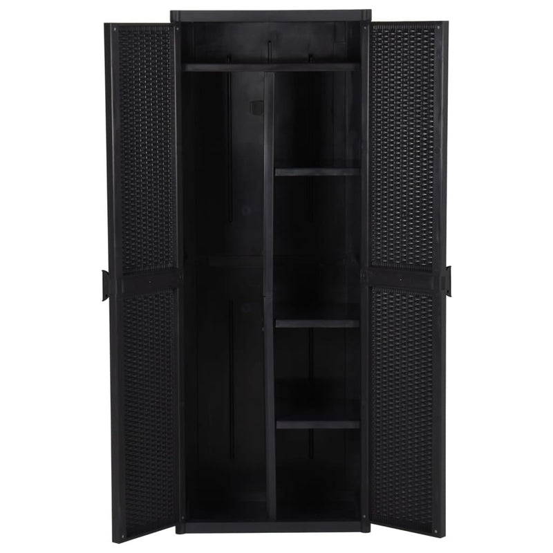 vidaXL Garden Storage Cabinet Black 65x45x172 cm PP Rattan - Image 29 of 89