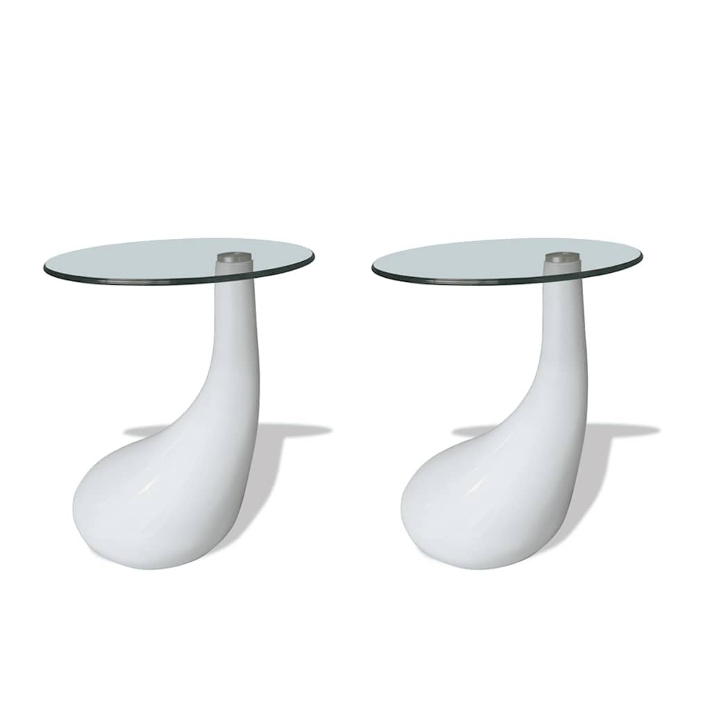 vidaXL Set of 2 Round Coffee Tables in Glossy White Glass and Fiberglass - Image 6 of 19