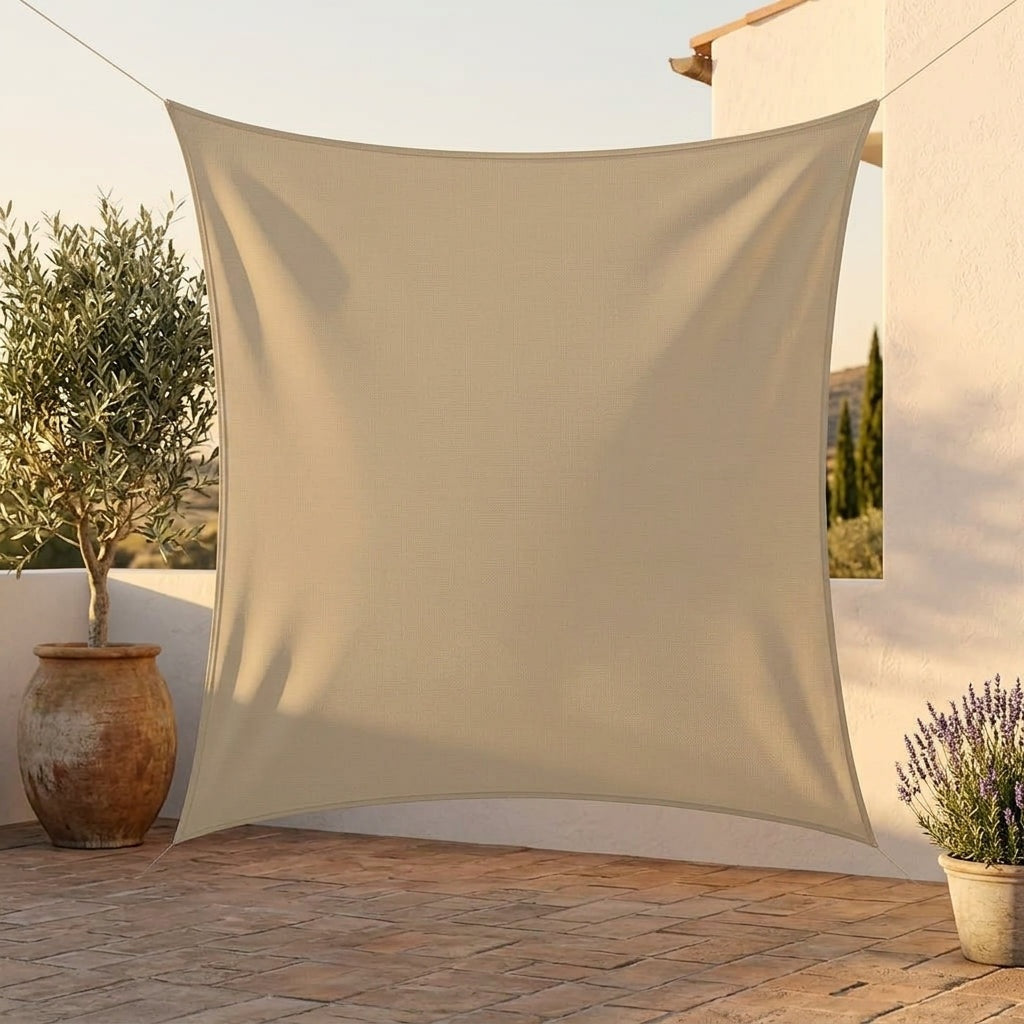 Parasole a Vela Quadrato in Tela Oxford con Rivestimento in PU, 7×7 m Beige - Image 2 of 75