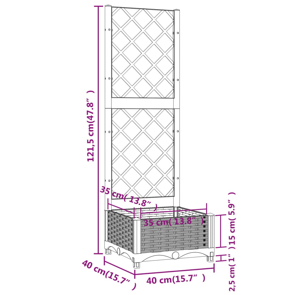 Fioriera da Giardino con Graticcio in PP 40×40×121,5 cm Bianco - Image 23 of 32