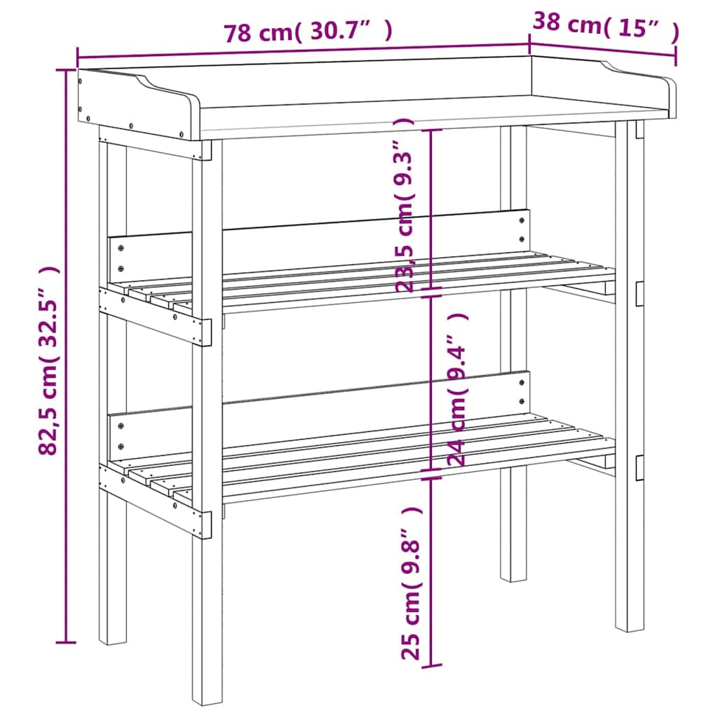 Tavolo Piante Ripiani Legno Massello Abete e Zinco 78×38×82,5 cm Grigio - Image 23 of 32