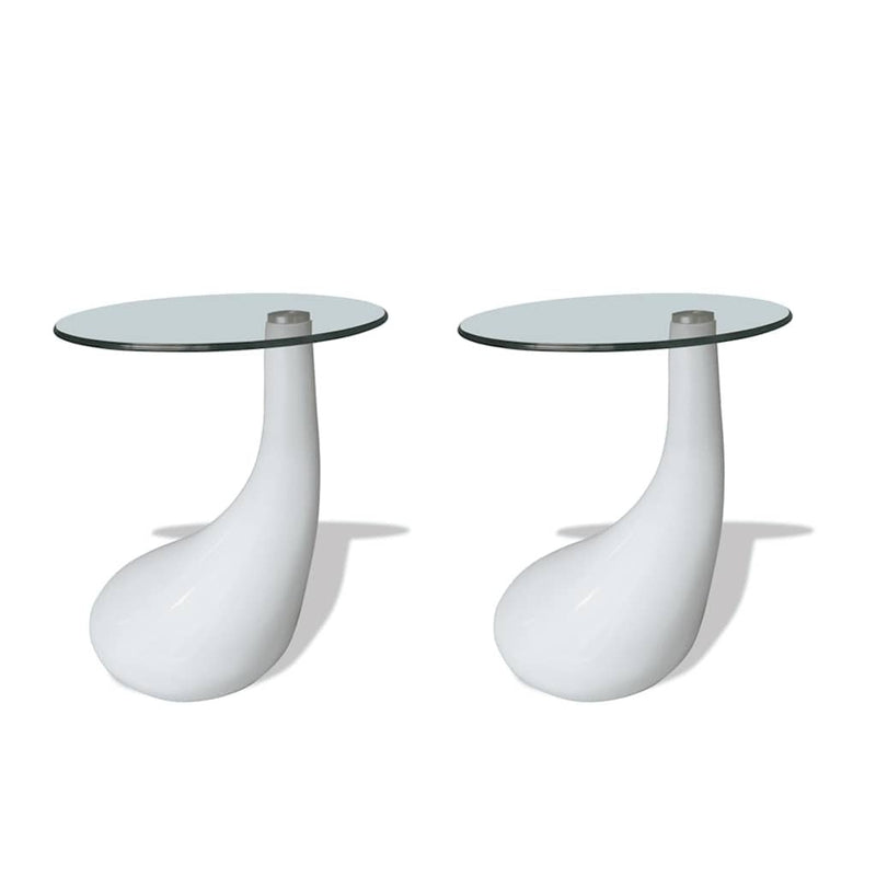 vidaXL Set of 2 Round Coffee Tables in Glossy White Glass and Fiberglass - Image 14 of 19