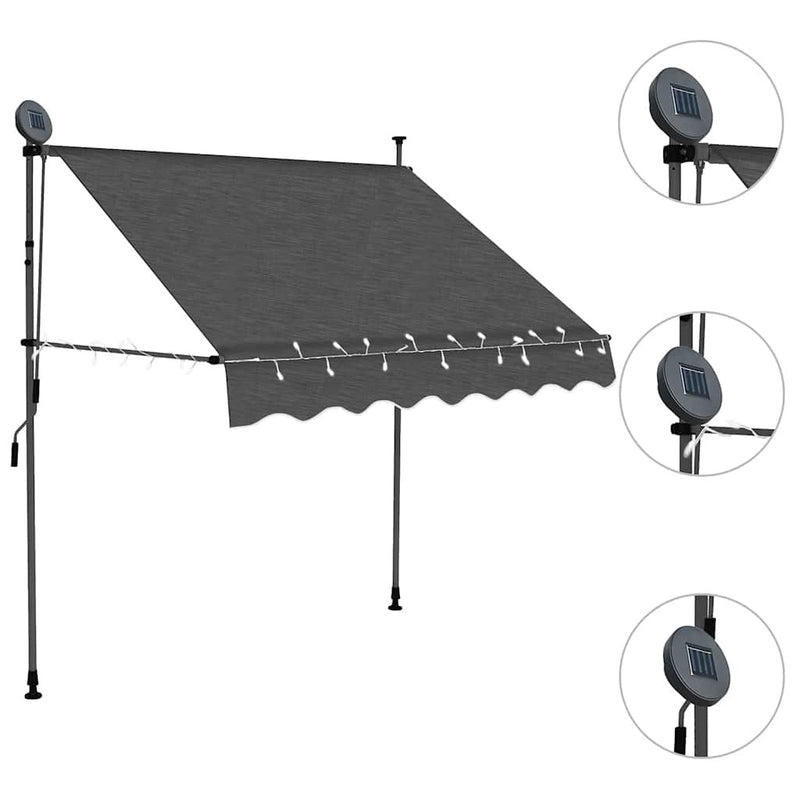 Tenda da Sole Retrattile Manuale con LED 200 cm Antracite - Image 16 of 24