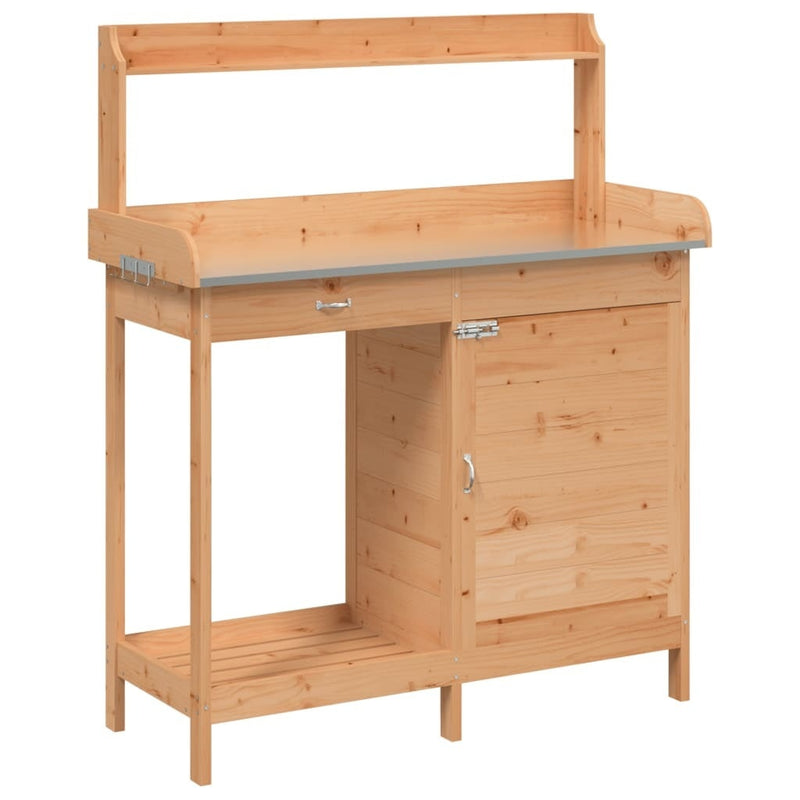 vidaXL Mesa de Trasplante Móvil de Madera Maciza de Abeto con Encimera de Zinc 110,5x45x124,5cm Marrón - Image 9 of 71