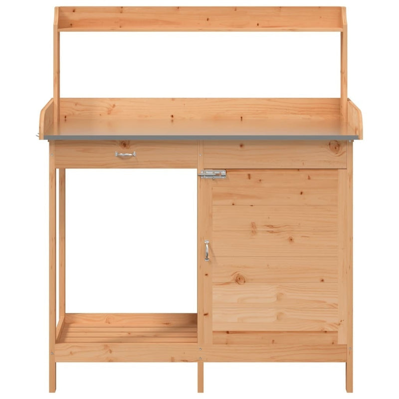 vidaXL Mesa de Trasplante Móvil de Madera Maciza de Abeto con Encimera de Zinc 110,5x45x124,5cm Marrón - Image 33 of 71