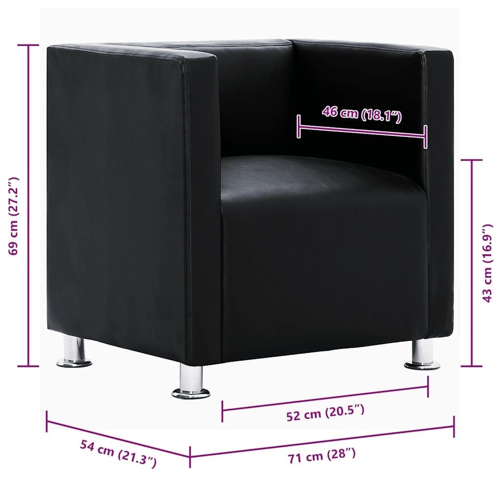 Poltrona a Pozzetto in Pelle Artificiale, Capacità 110 kg, 71×54×69 cm, Nera - Image 26 of 56
