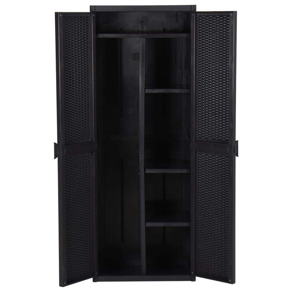 vidaXL Garden Storage Cabinet Black 65x45x172 cm PP Rattan - Image 52 of 89