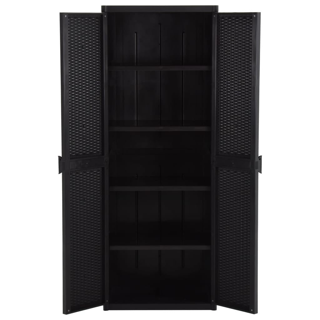 vidaXL Garden Storage Cabinet Black 65x45x172 cm PP Rattan - Image 61 of 89