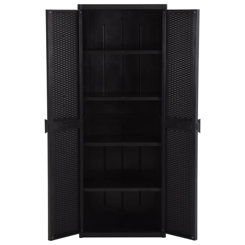 vidaXL Garden Storage Cabinet Black 65x45x172 cm PP Rattan - Image 61 of 89