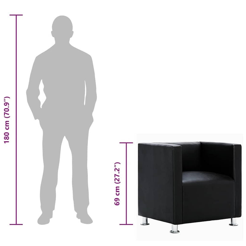 vidaXL Tub Chair, Artificial Leather, 110 kg Capacity, 71 x 54 x 69 cm, Black - Image 86 of 231