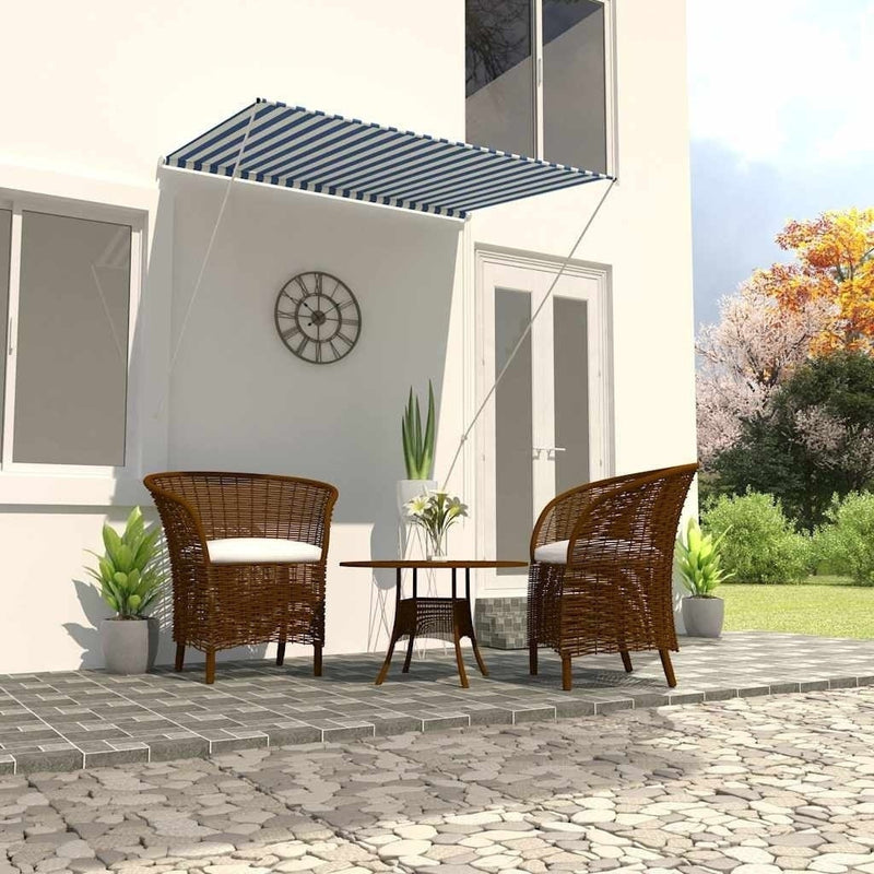 vidaXL Retractable Awning, Steel and Polyester, 150x150 cm, Blue and White - Image 95 of 250