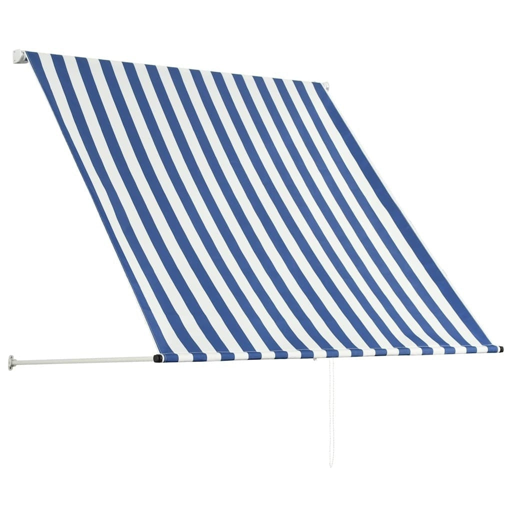 vidaXL Retractable Awning, Steel and Polyester, 150x150 cm, Blue and White - Image 115 of 250