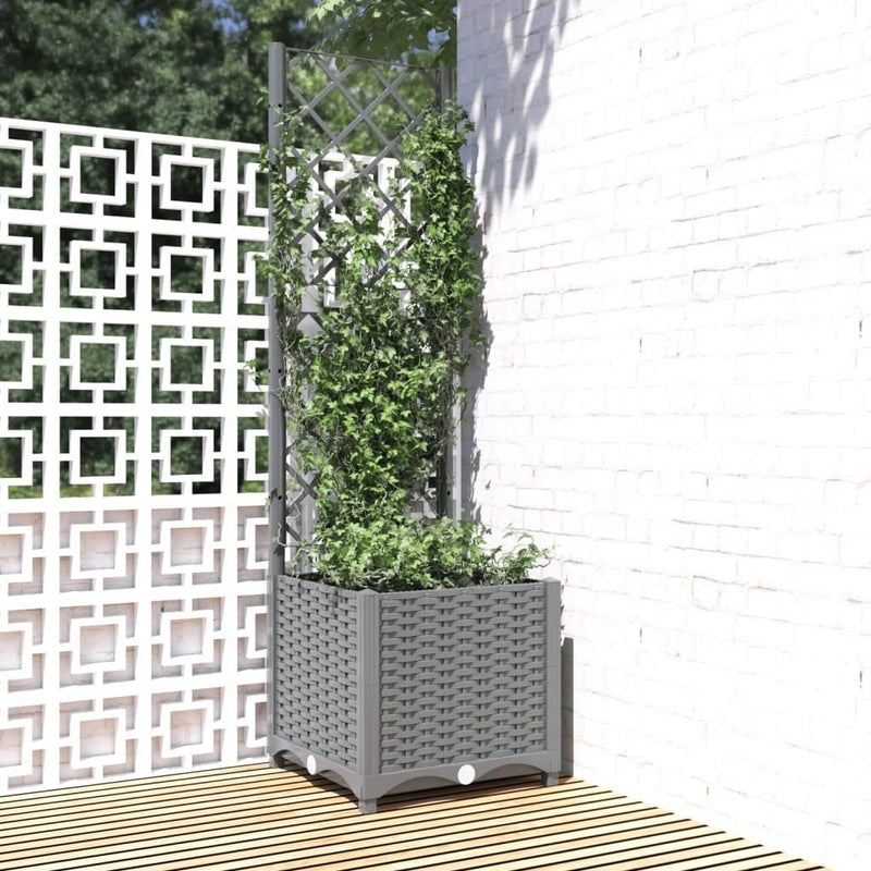 vidaXL Garden Planter with Trellis, PP, 40x40x136 cm, Light Gray - Image 60 of 237