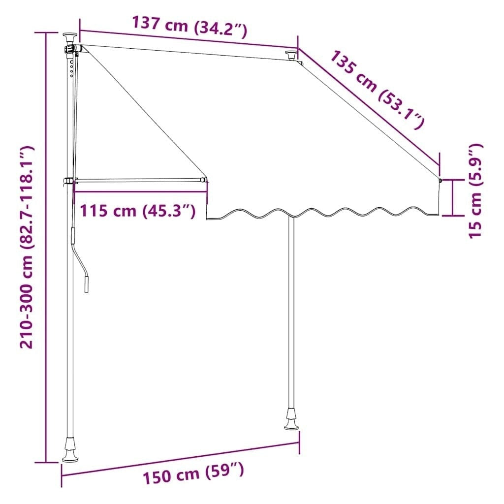 Toldo Retráctil Manual con LED vidaXL 150 cm Azul y Blanco - Image 130 of 214