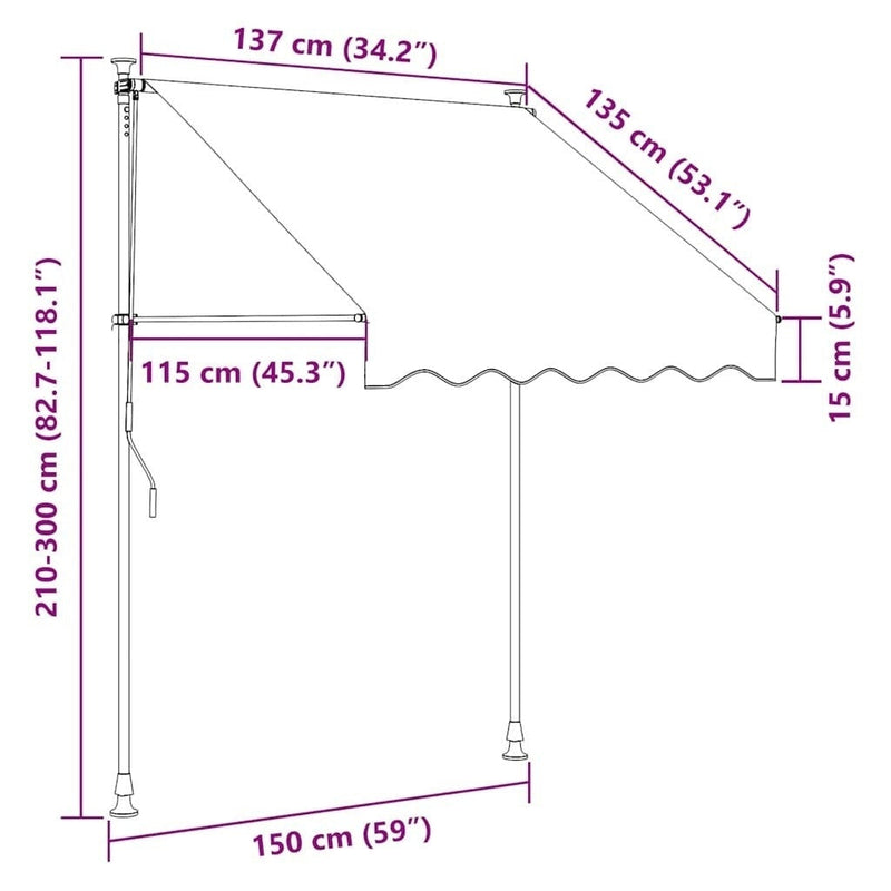 Toldo Retráctil Manual con LED vidaXL 150 cm Azul y Blanco - Image 133 of 214