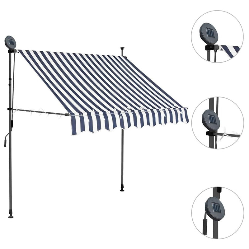 Toldo Retráctil Manual con LED vidaXL 150 cm Azul y Blanco - Image 139 of 214