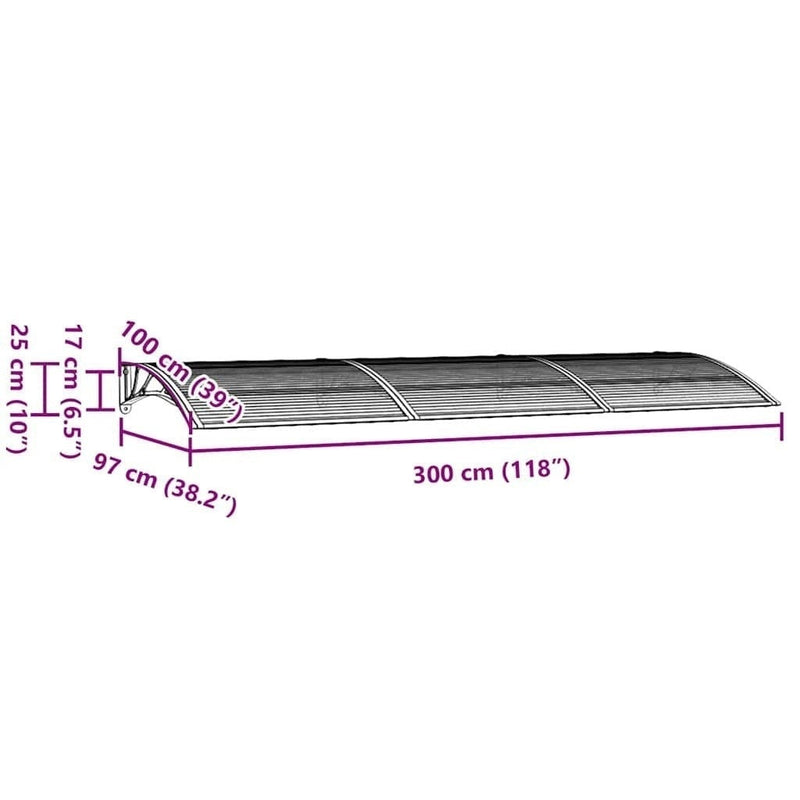 vidaXL Door Canopy, Polycarbonate, 300x100 cm, Black - Image 123 of 226