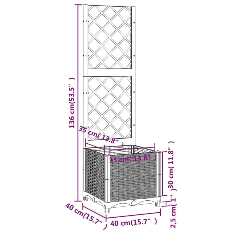 vidaXL Garden Planter with Trellis, PP, 40x40x136 cm, Light Gray - Image 127 of 237
