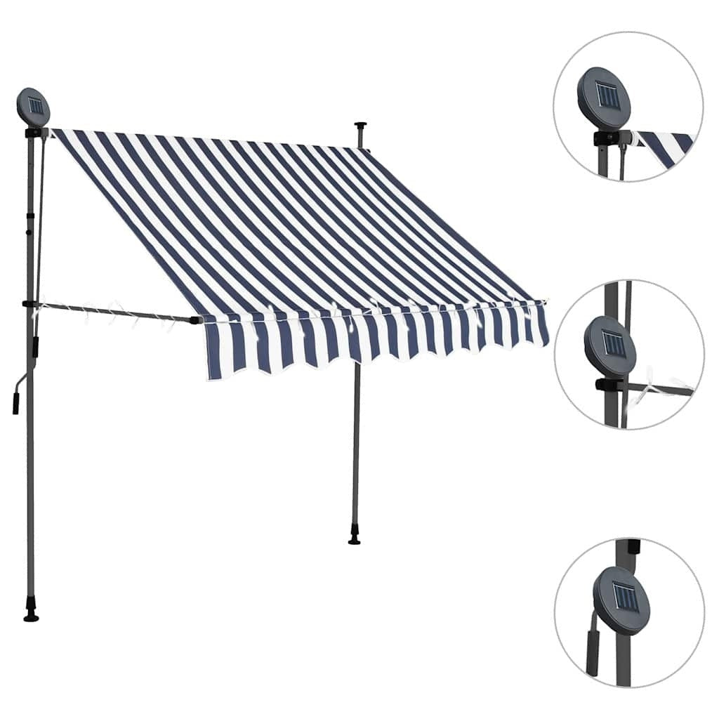 Tenda da Sole Retrattile Manuale con LED 200 cm Blu e Bianca - Image 194 of 227