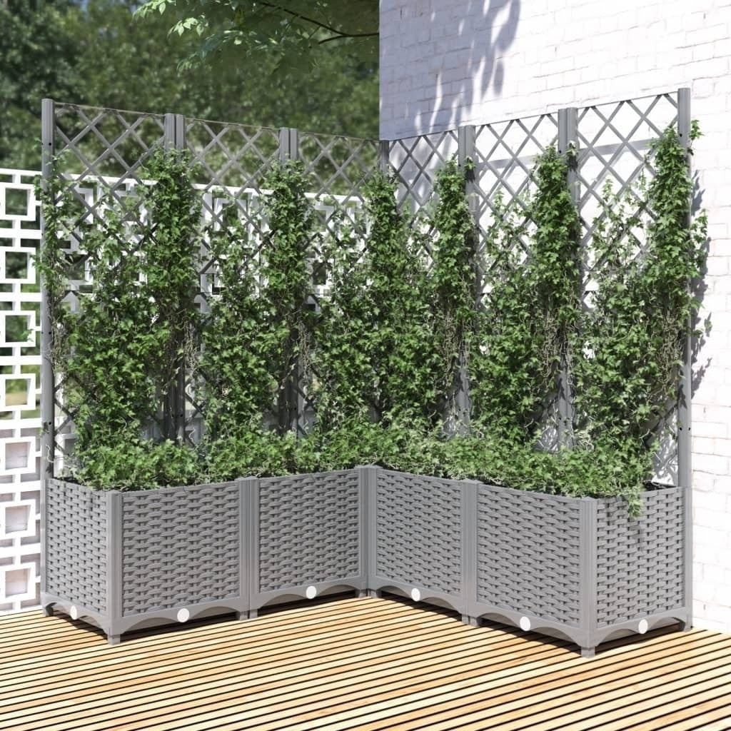 vidaXL Garden Planter with Trellis, PP, 120x40x136cm, Light Grey - Image 102 of 248