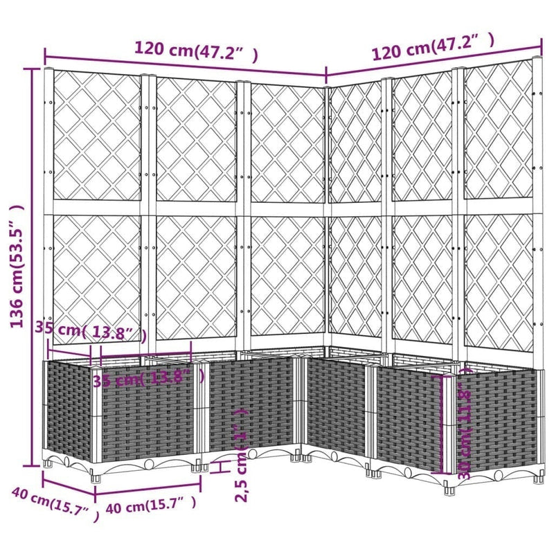 vidaXL Garden Planter with Trellis, PP, 120x40x136cm, Light Grey - Image 132 of 248