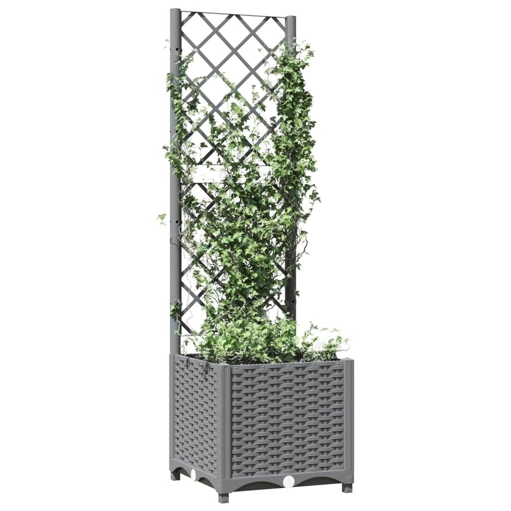 vidaXL Garden Planter with Trellis, PP, 40x40x136 cm, Light Gray - Image 170 of 237