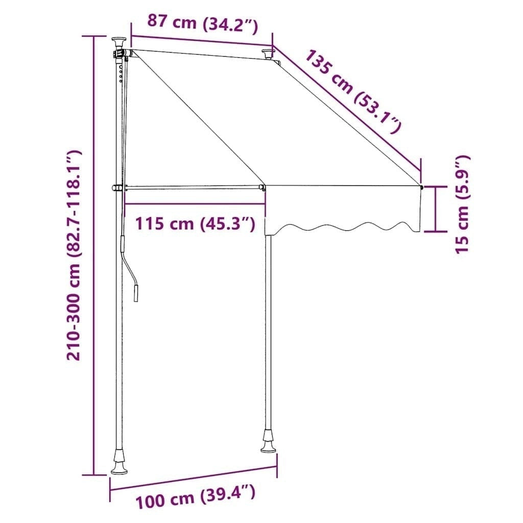 vidaXL Manual Retractable Awning, 100 cm Width, Orange and Brown - Image 189 of 250