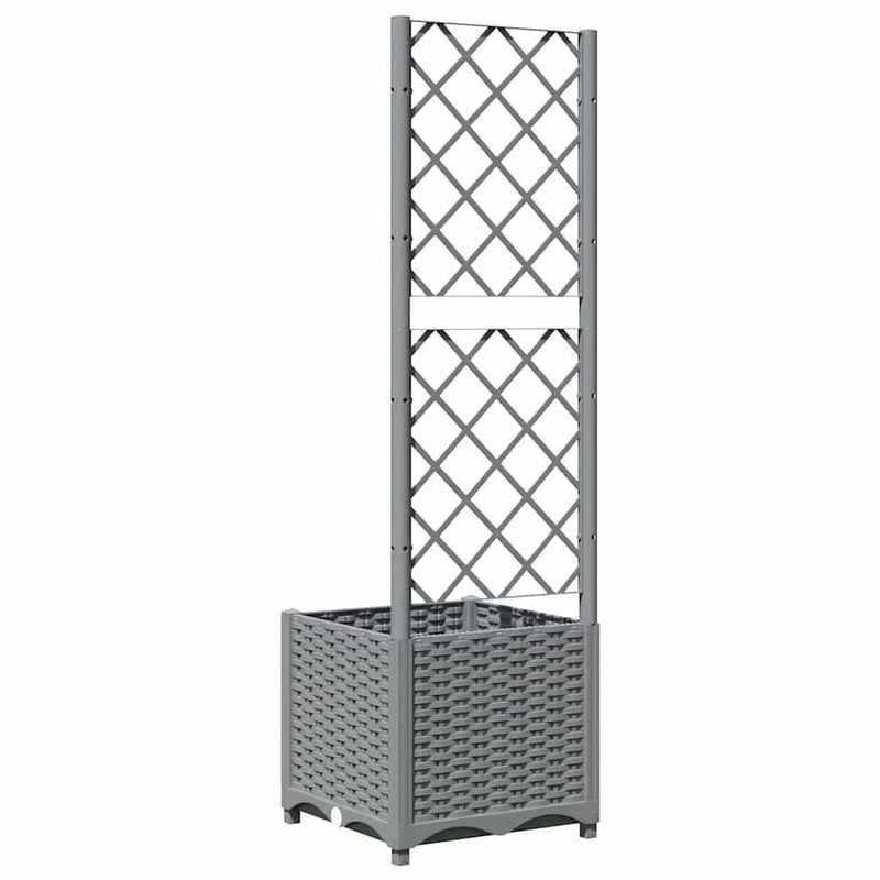 vidaXL Garden Planter with Trellis, PP, 40x40x136 cm, Light Gray - Image 220 of 237
