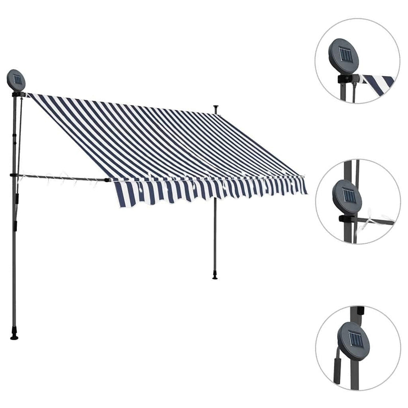 Tenda da Sole Retrattile Manuale con LED, Larghezza 250 cm, Blu e Bianca - Image 41 of 238