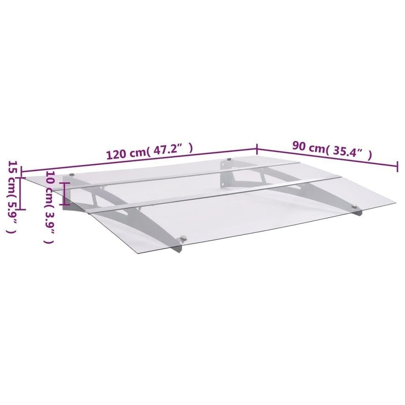 vidaXL Door Awning, 3 mm Polycarbonate, 120x90 cm, Silver and Transparent - Image 106 of 250