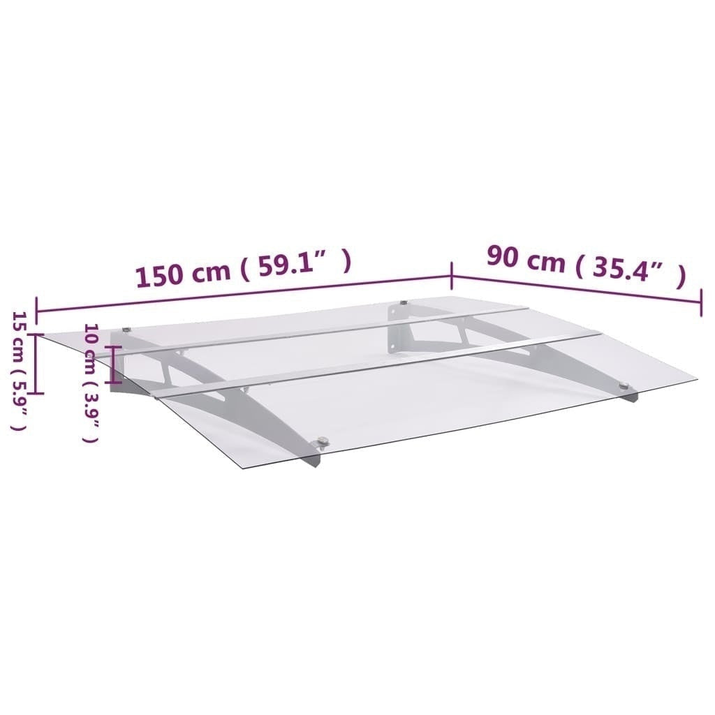vidaXL Door Canopy, 150x90 cm, PET and Steel, Silver and Transparent - Image 217 of 228