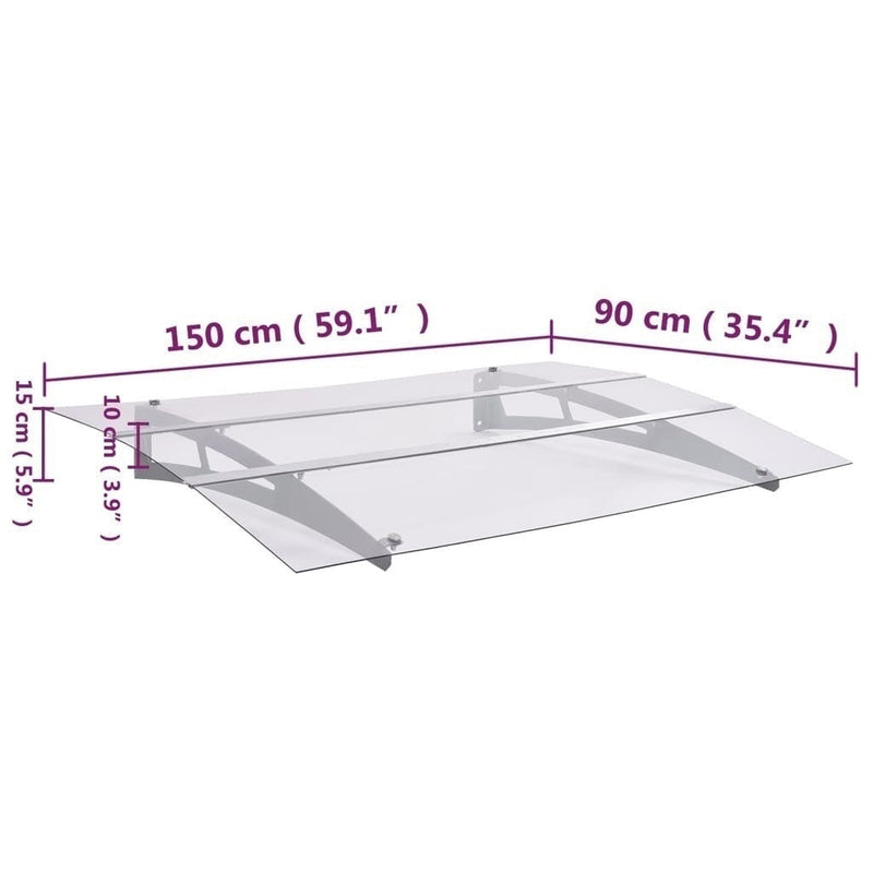 vidaXL Door Canopy, 150x90 cm, PET and Steel, Silver and Transparent - Image 222 of 228