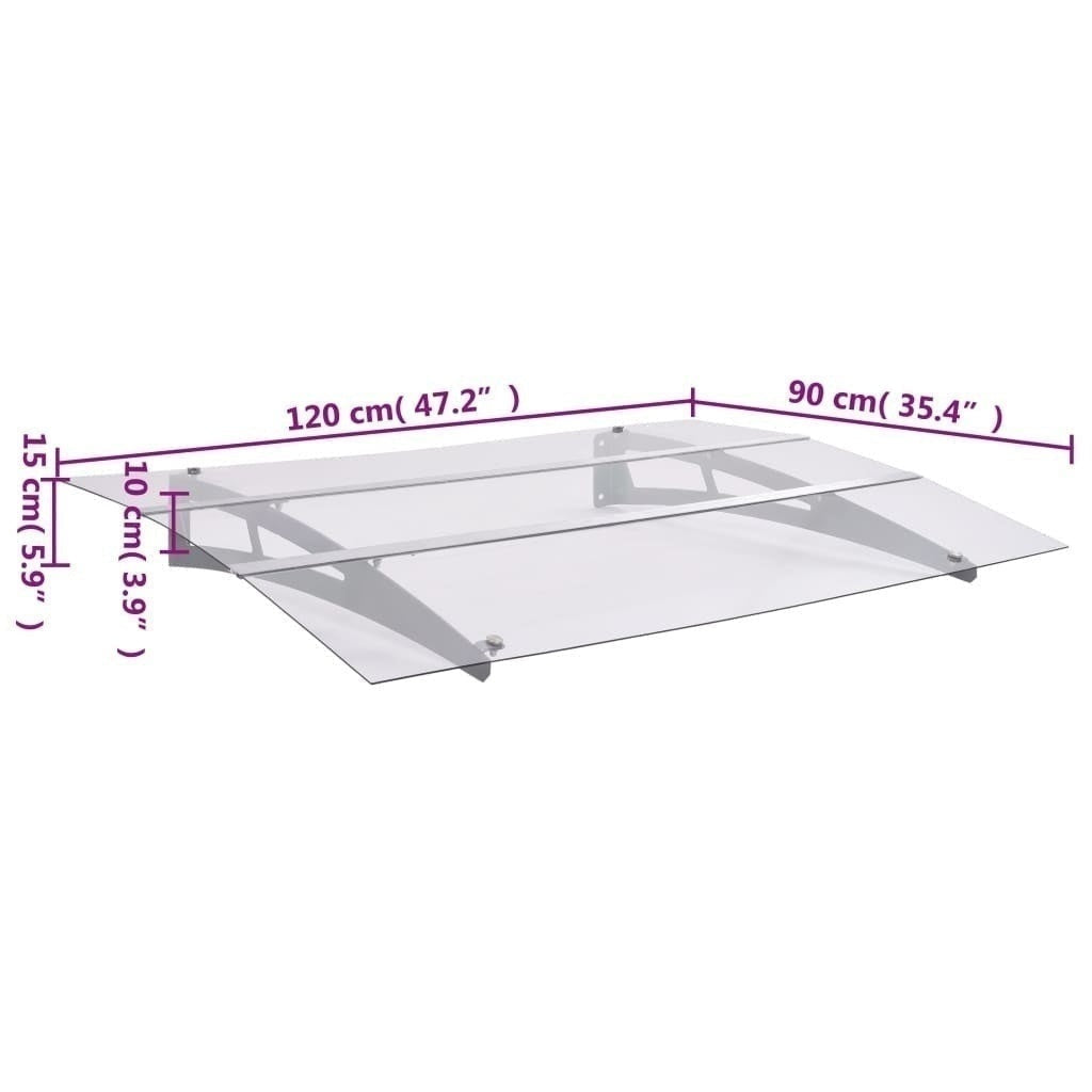 vidaXL Door Awning, 3 mm Polycarbonate, 120x90 cm, Silver and Transparent - Image 134 of 250